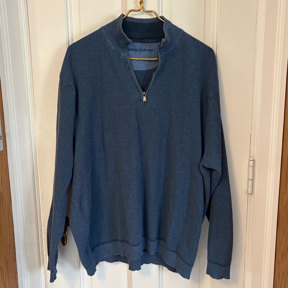 Tommy Bahama Blue Rib Sweater Quarter Zip. Size XXL